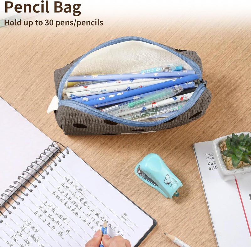Purbert Pencil Bag Pen Case, Soft Corduroy Small Pencil Pouch Organizer with Zipper, Cute Pencil Case Pouch Stationery for Girls and Boys – Dot Grey - Image 5